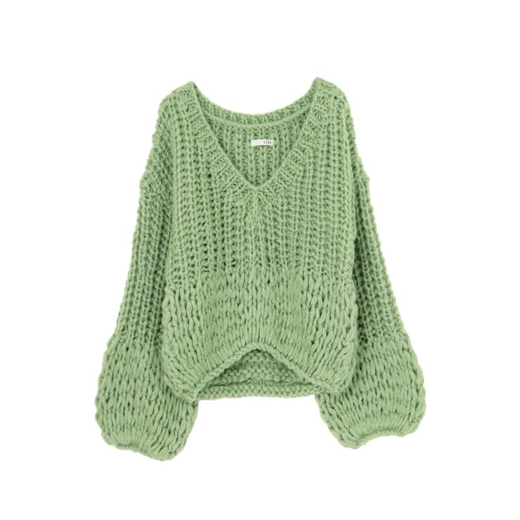 hand knitting ボリュームスリーブニットTOPS[品番：MKSW0004734