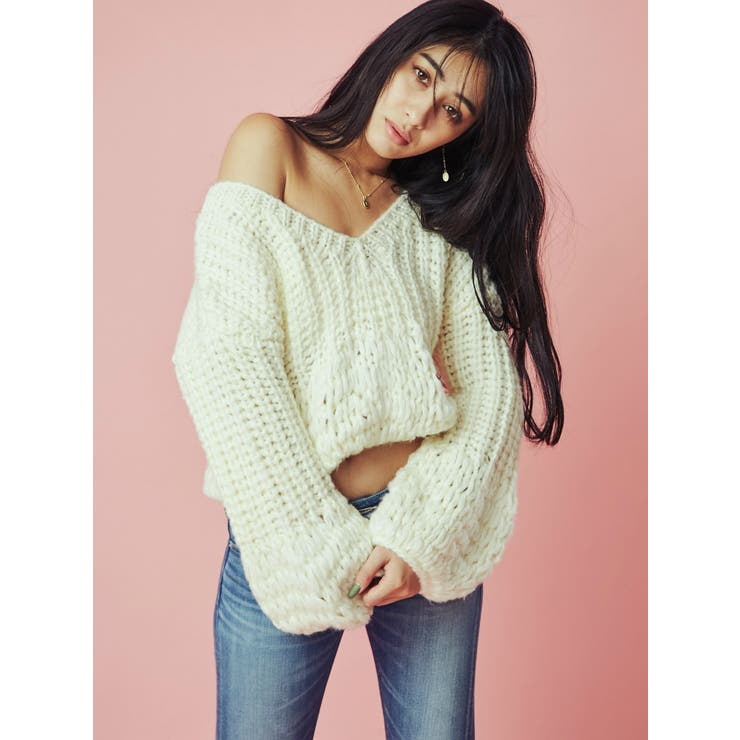 hand knitting ボリュームスリーブニットTOPS[品番：MKSW0004734