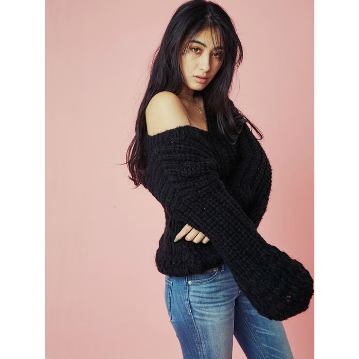 hand knitting ボリュームスリーブニットTOPS[品番：MKSW0004734