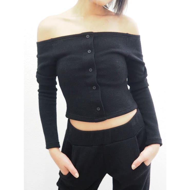 フロントボタンオフショルニットTOPS[品番：MKSW0004743]｜GYDA