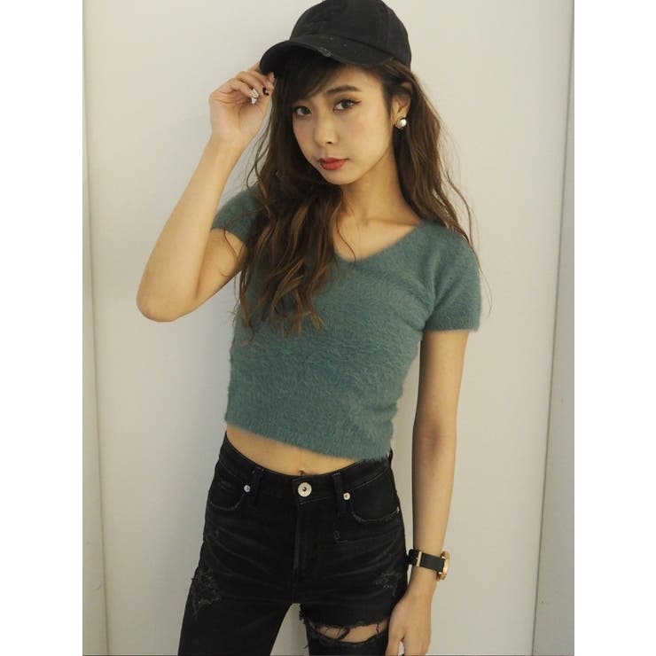 ハーフスリーブシャギーニットTOPS[品番：MKSW0004906]｜GYDA