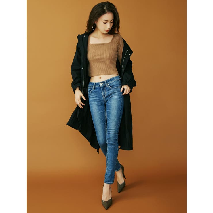 【新品/タグ付き】GYDA スキニー / FitMeDenim パウダースキニー GYDA J/W HEM DAMAGE スキニーデニムパンツ（アイスブルー） -靴