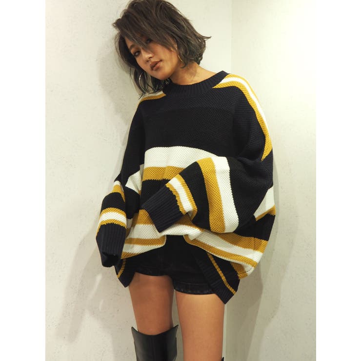 高評価のクリスマスプレゼント マルチボーダールーズニットTOPS[品番：MKSW0011456]｜GYDA トップス