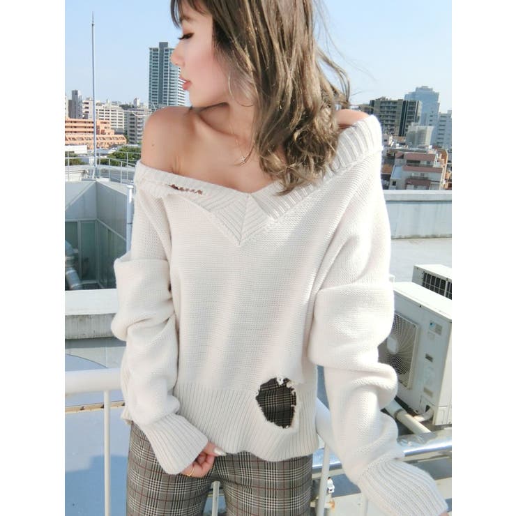 とっておきし福袋 VネックダメージニットTOPS[品番：MKSW0012498]｜GYDA（ジェイダ トップス