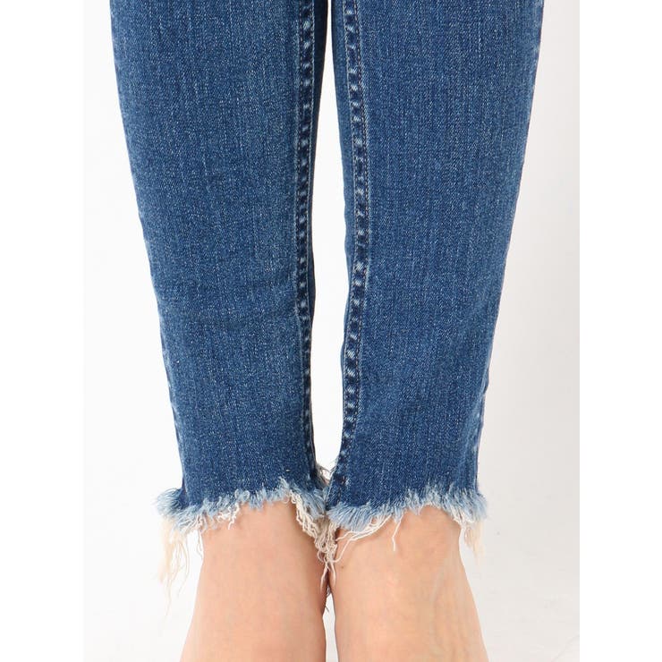 SQUARE BACK RIPPED KNEEダメージスキニーデニムパンツ[品番