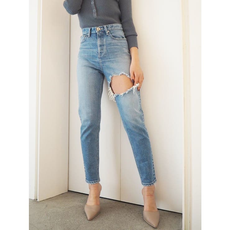 【海外輸入】 THIGH HIGHダメージペグトップデニムパンツ[品番：MKSW0013611 パンツ