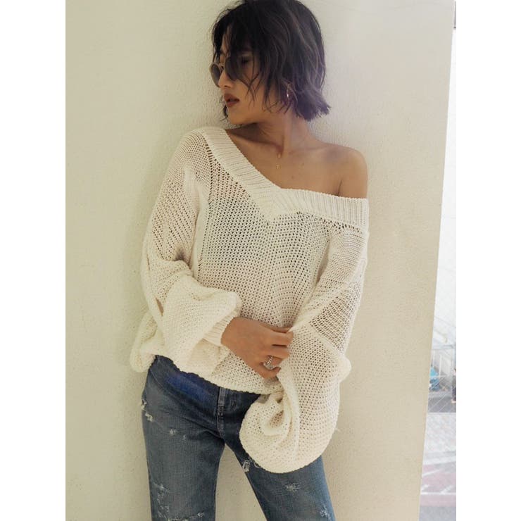 オフホワイト | 2WAYボリュームスリーブブリーチニットTOPS | GYDA