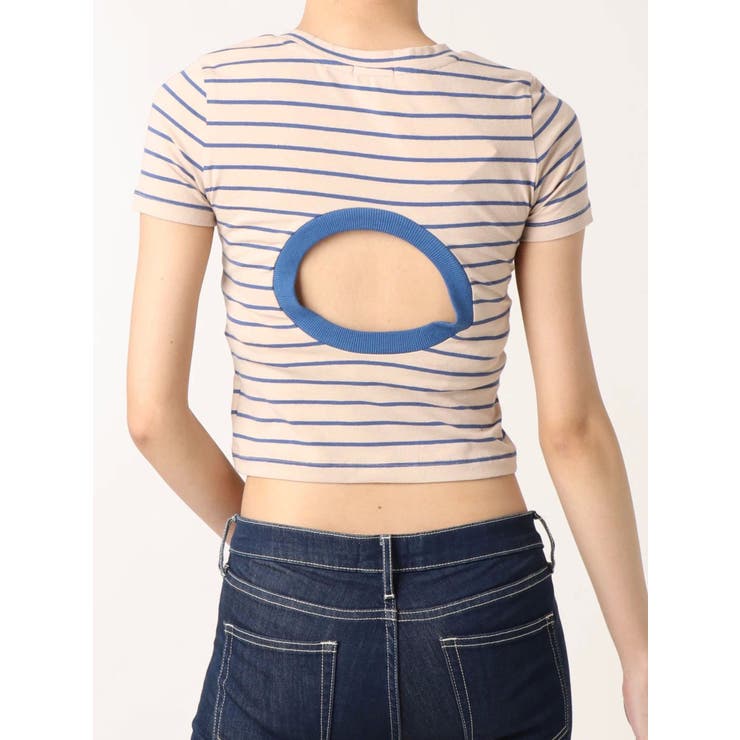 ベージュ | BACK OPENショートボーダーTシャツ | GYDA