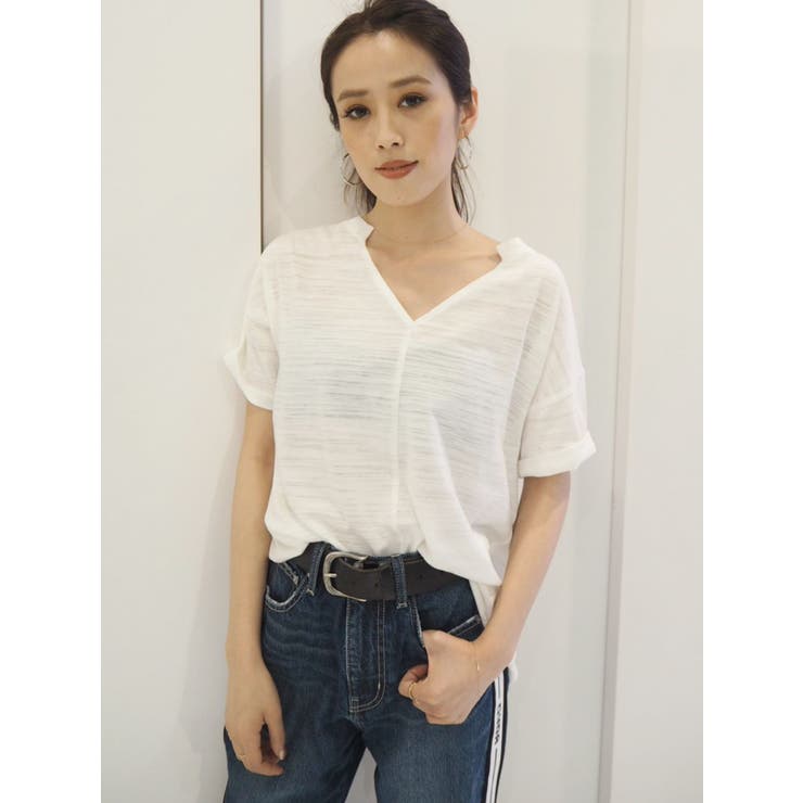 VネックデザインスラブTシャツ | GYDA | 詳細画像1 