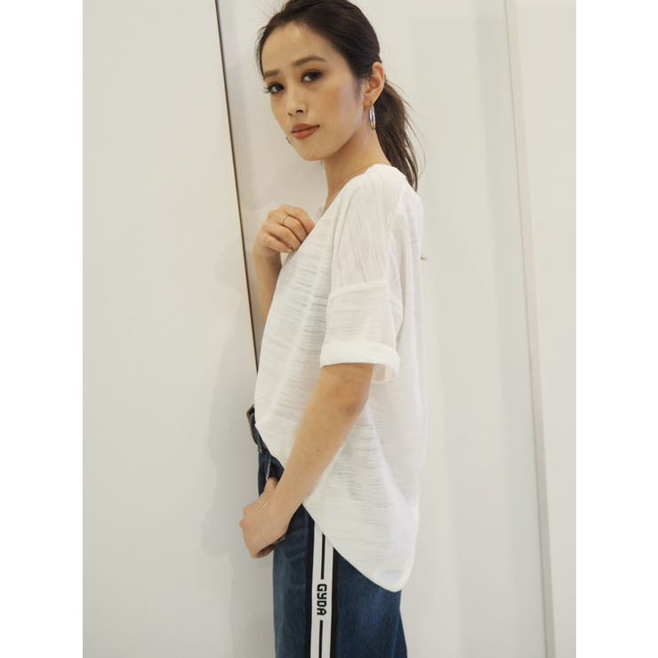 VネックデザインスラブTシャツ | GYDA | 詳細画像4 