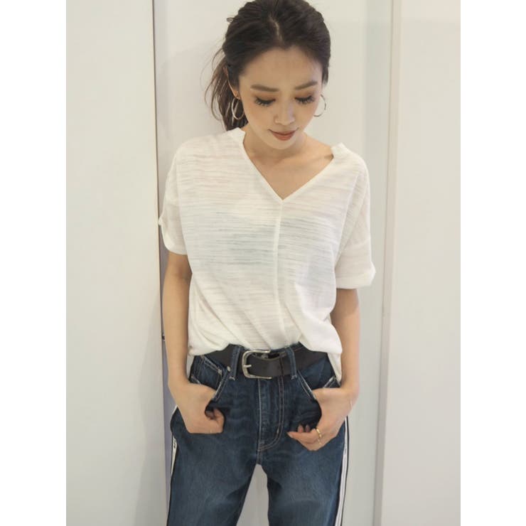 VネックデザインスラブTシャツ | GYDA | 詳細画像5 