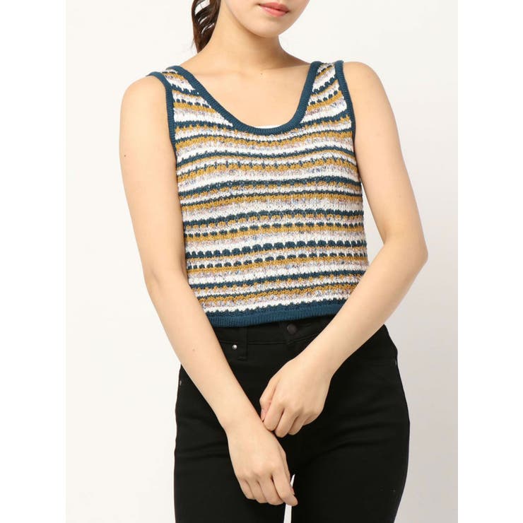 ネイビー | ボーダーMIXニット TOPS | GYDA