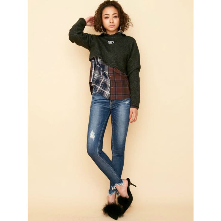 RUGGED EDGEミドルウエストスキニーデニムパンツ[品番