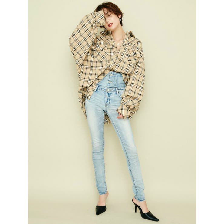 ハイウエストボタンスキニーデニムパンツ[品番：MKSW0025494