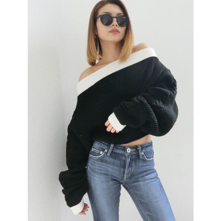 バイカラーケーブルニットTOPS[品番：MKSW0023058]｜GYDA（ジェイダ）のレディースファッション通販｜SHOPLIST（ショップリスト）