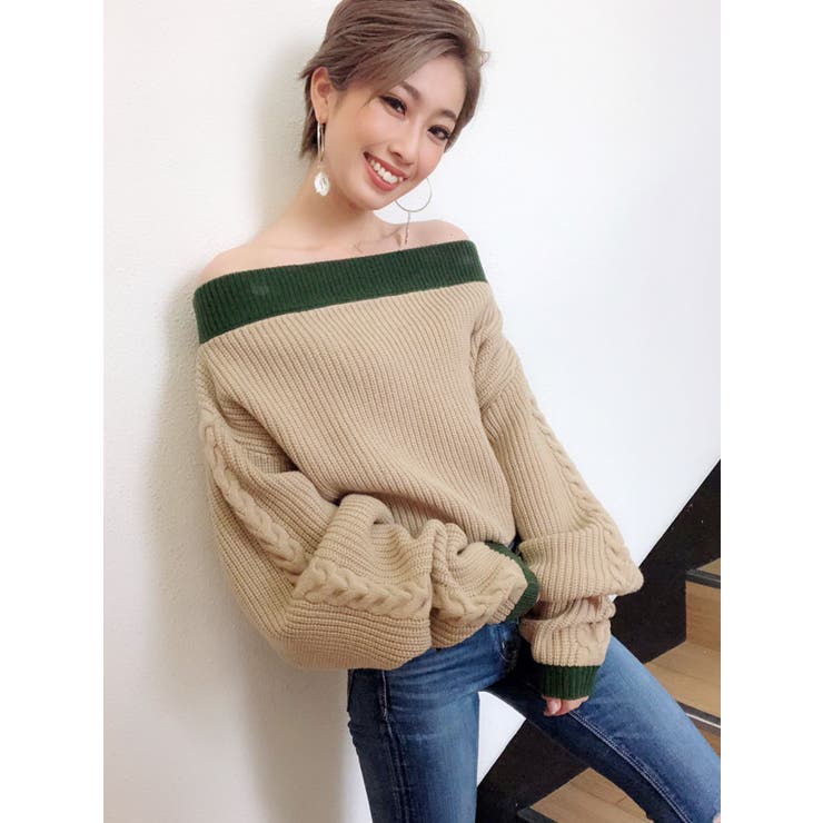 バイカラーケーブルニットTOPS[品番：MKSW0023058]｜GYDA（ジェイダ）のレディースファッション通販｜SHOPLIST（ショップリスト）