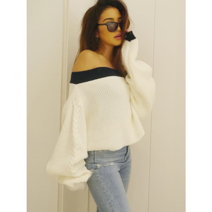 バイカラーケーブルニットTOPS[品番：MKSW0023058]｜GYDA（ジェイダ）のレディースファッション通販｜SHOPLIST（ショップリスト）