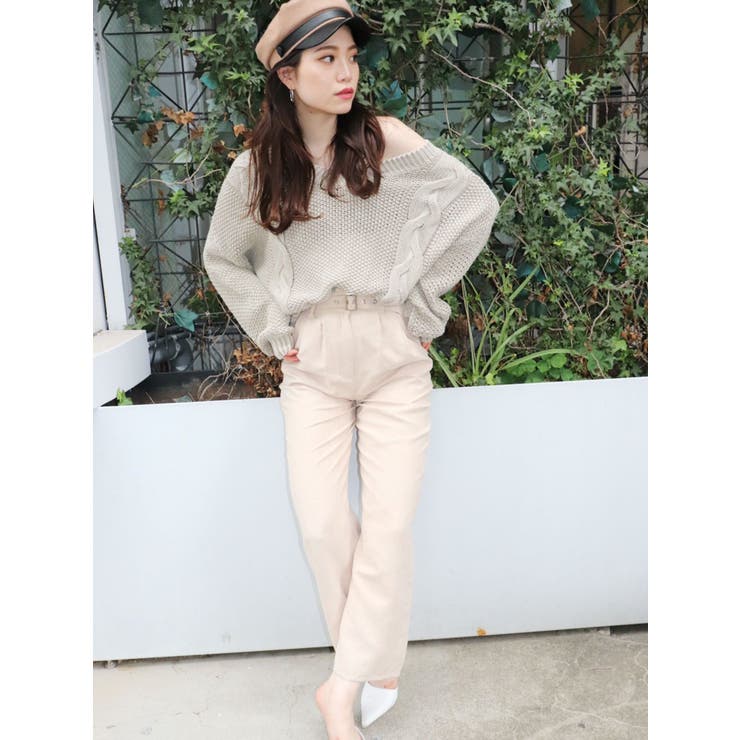 新品☆ベージュFIKA 2wayニットトップス☆送料込み 2WAYブリーチBACKボタン ニットトップス[品番：MKSW0049498