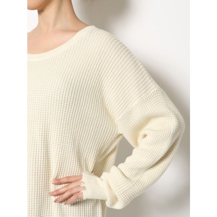 ダメージワッフルニットTOPS[品番：MKSW0022494]｜GYDA