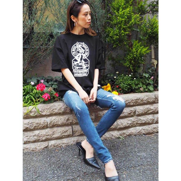 Rady　サイドジップビッグTシャツ　黒 セール】【RED CAP GIRL】25SS ビッグシルエット ワンポイント