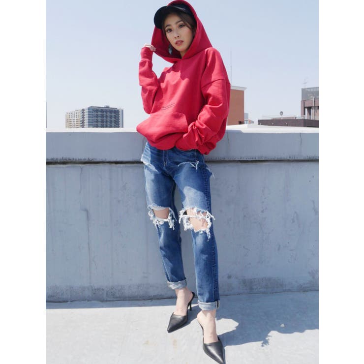KNEEスクエアクラッシュペグトップデニムパンツ[品番 KNEEスクエアクラッシュペグトップデニムパンツ[品番