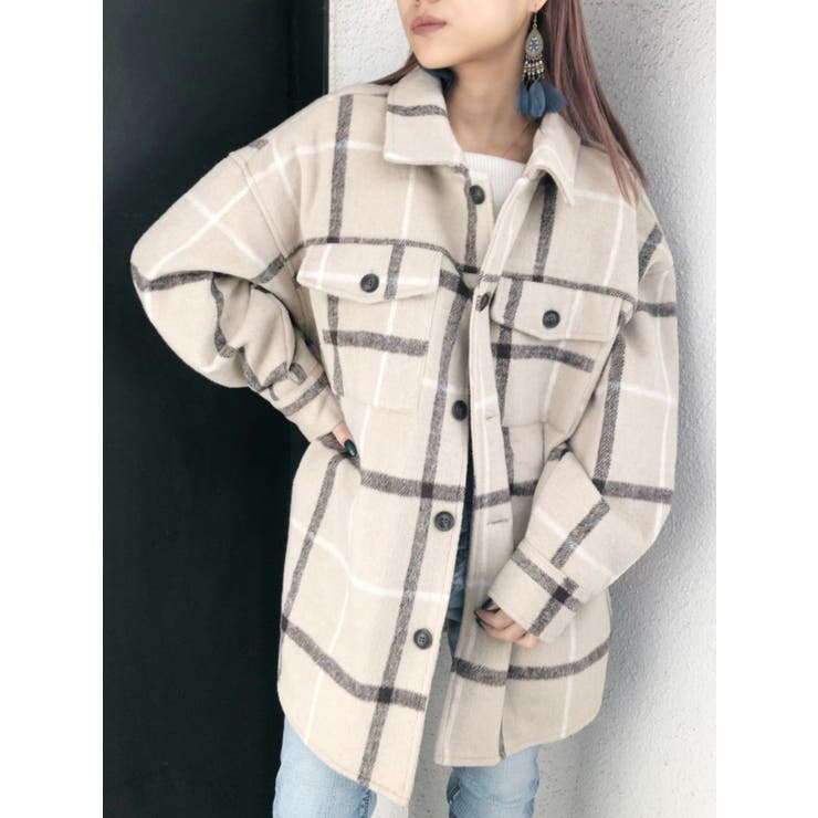 ラインチェックオーバーサイズシャツジャケット | GYDA | 詳細画像3 