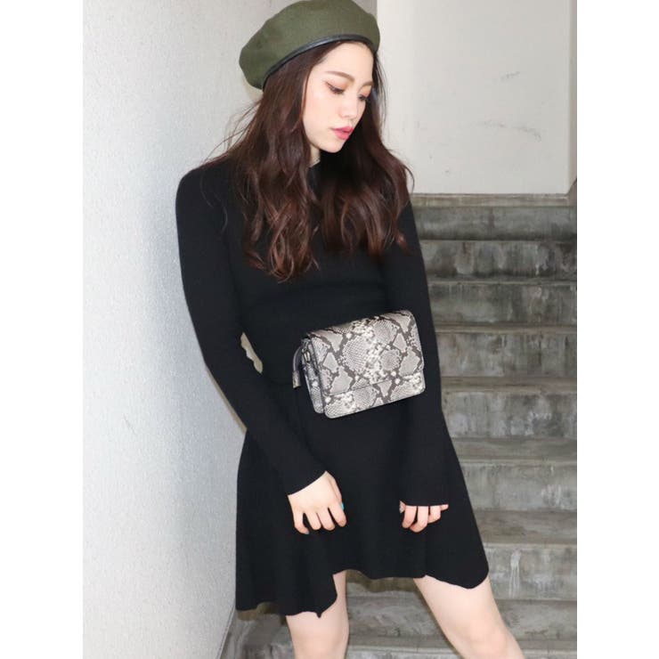 ブラック | フレアリブニットワンピース | GYDA