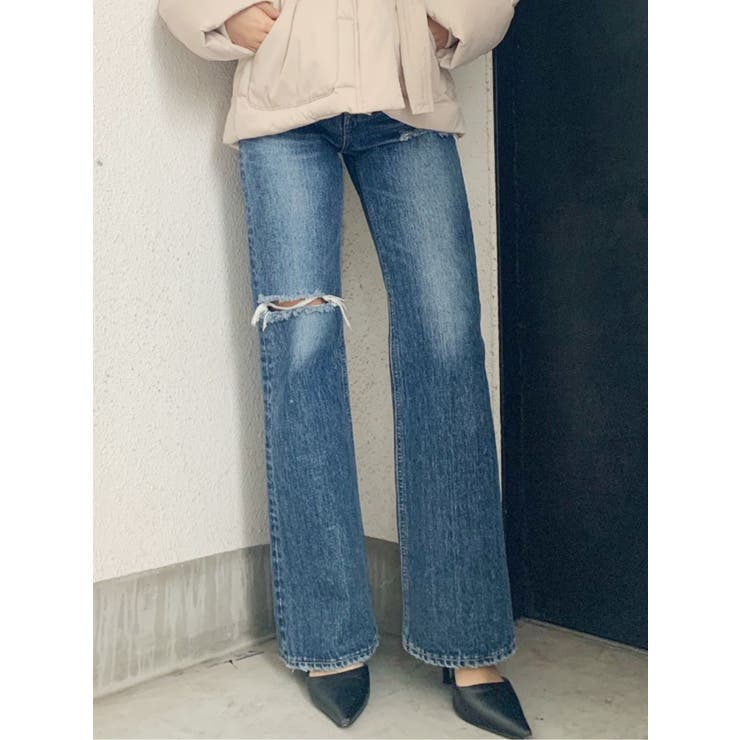セミフレアクラッシュデニムパンツ[品番：MKSW0026366]｜GYDA