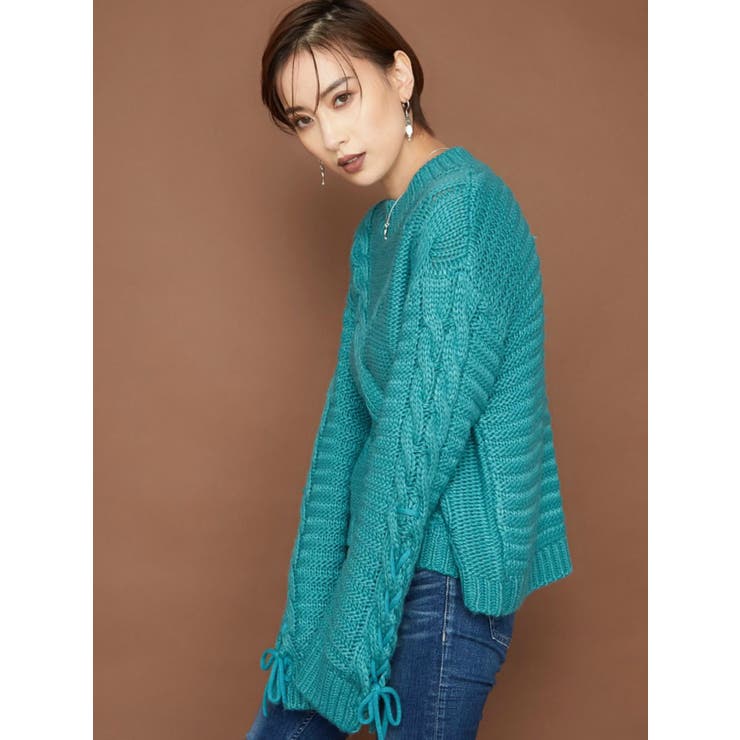 レースアップケーブルニットトップス[品番：MKSW0026850]｜GYDA