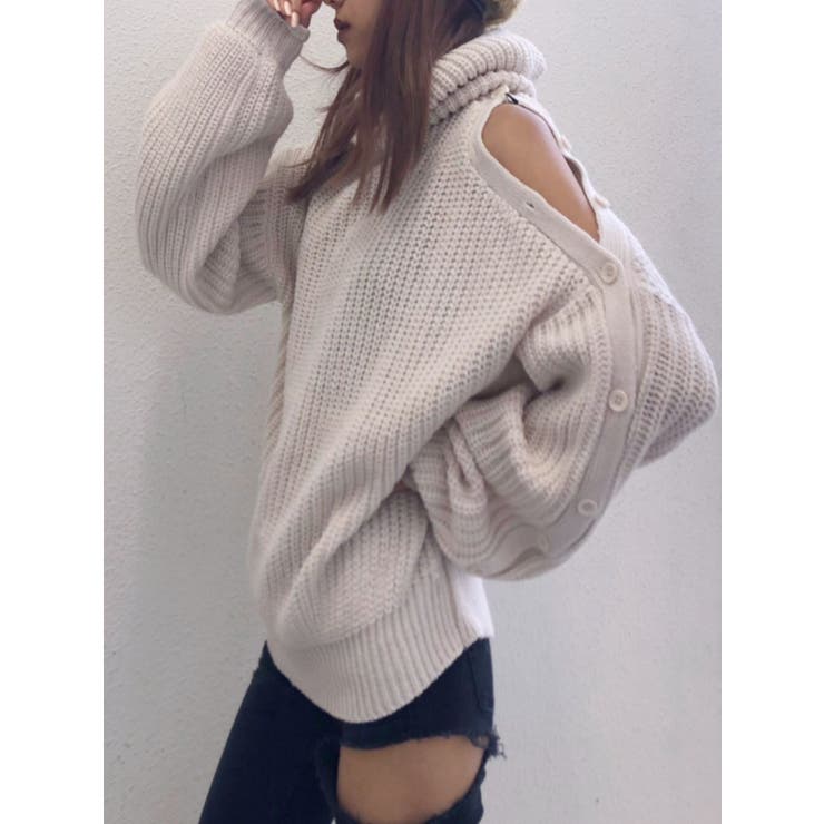 アシメオープンショルダーニットTOPS