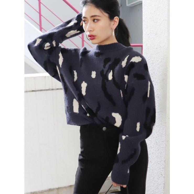 カラーレオパードジャガードニットトップス | GYDA | 詳細画像6 
