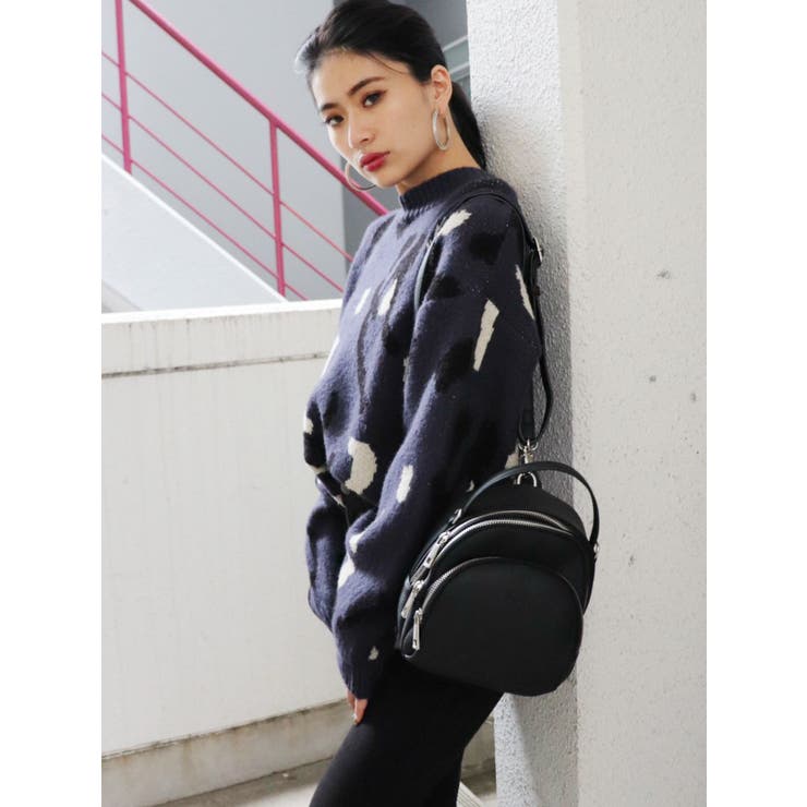 ネイビー | カラーレオパードジャガードニットトップス | GYDA