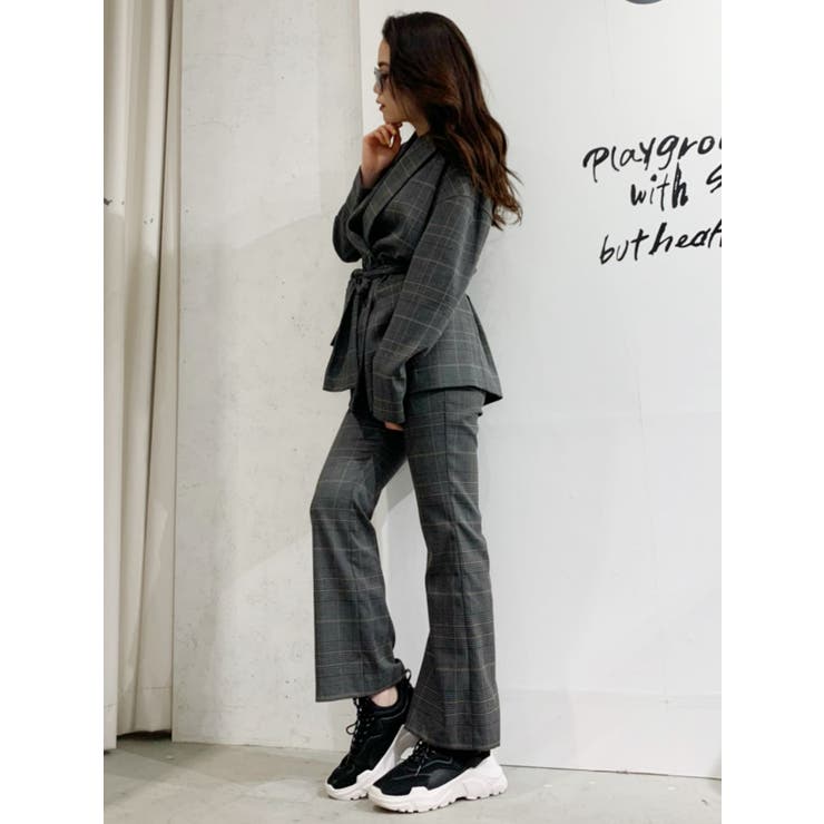 GYDA ショート丈ジャケット チェックテーパードパンツ セットアップ