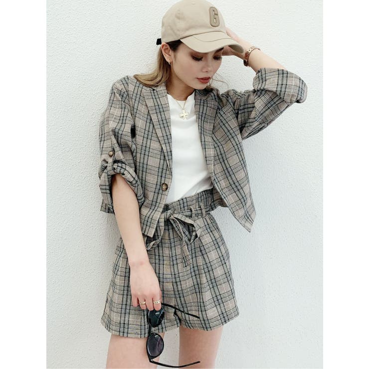 【セットアップ着用可能】ハイウエストチェックショーパン | GYDA | 詳細画像8 