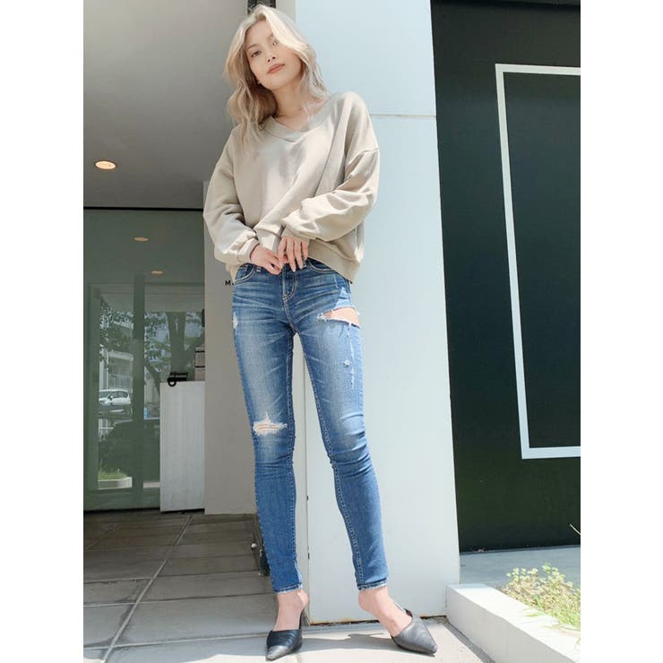 超美品着用2回 GYDA SIDE RIPPED スキニーデニムパンツ SIDE RIPPED スキニーデニムパンツ[品番：MKSW0055996]｜GYDA