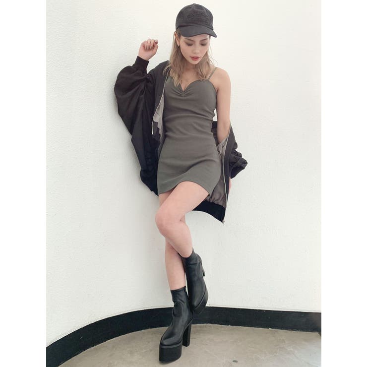 GYDA リブベアワンピース ミニ ブラック ジェイダ GYDA リブベアワンピース （ブラック） -ファッション