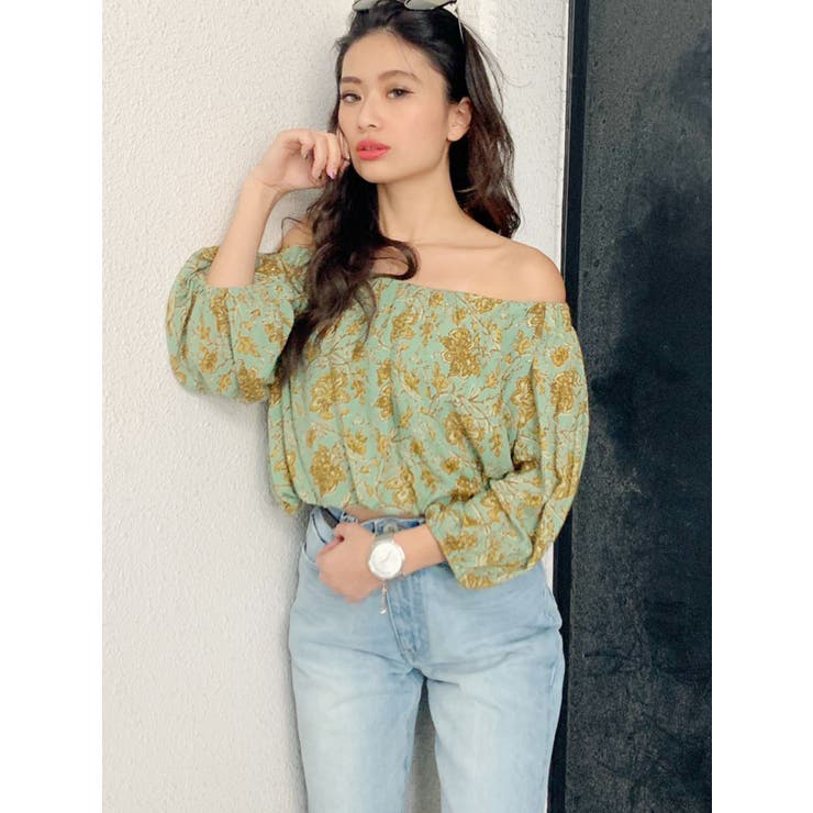 あずぽん様フラワーオフシュルトップ 20%OFF】popping flower top～ﾎﾟｯﾋﾟﾝｸﾞﾌﾗﾜｰﾄｯﾌﾟ | flower／フラワー