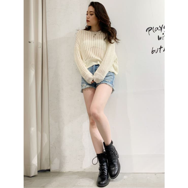 シースルーストライプニットトップス[品番：MKSW0028623]｜GYDA