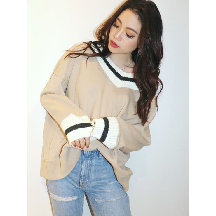 Vネックダメージスウェットプルオーバー[品番：MKSW0028509]｜GYDA