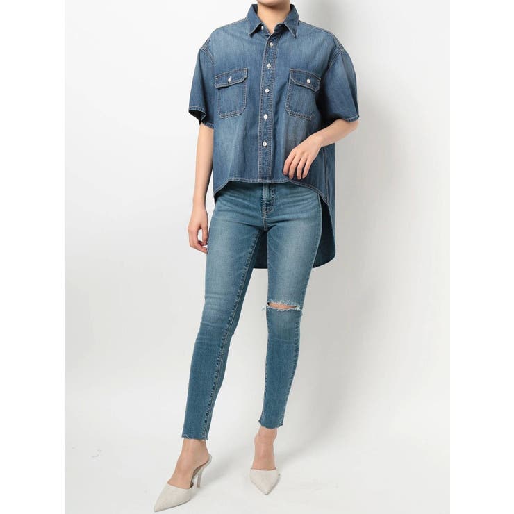 バックロングハーフスリーブデニムシャツ[品番：MKSW0030326]｜GYDA 