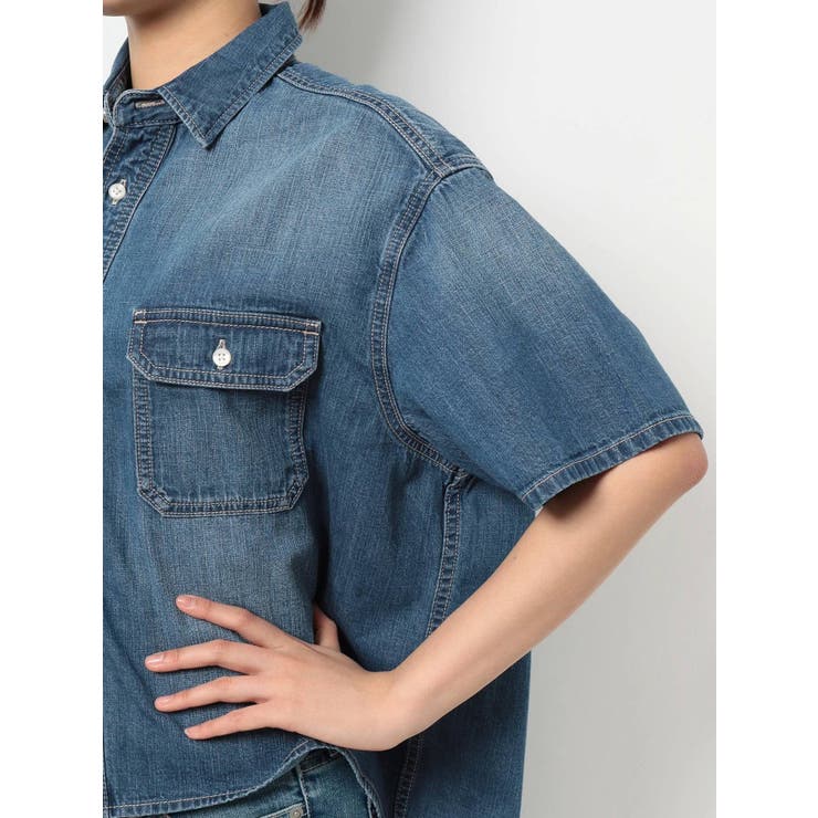 バックロングハーフスリーブデニムシャツ[品番：MKSW0030326]｜GYDA 