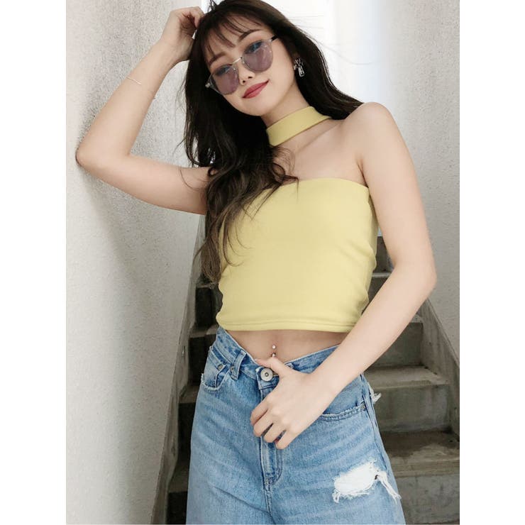 ジェイダ ビスチェ gyda チョーカー　ベア GYDA チューブトップ ベアトップ チョーカー付きGDパイル