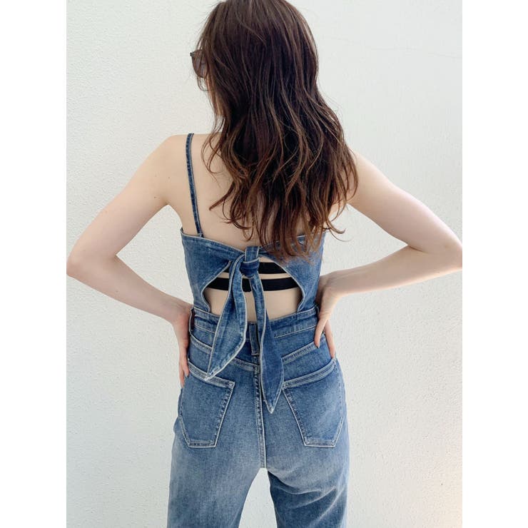 BACKリボンベアデニムロンパース[品番：MKSW0031146]｜GYDA