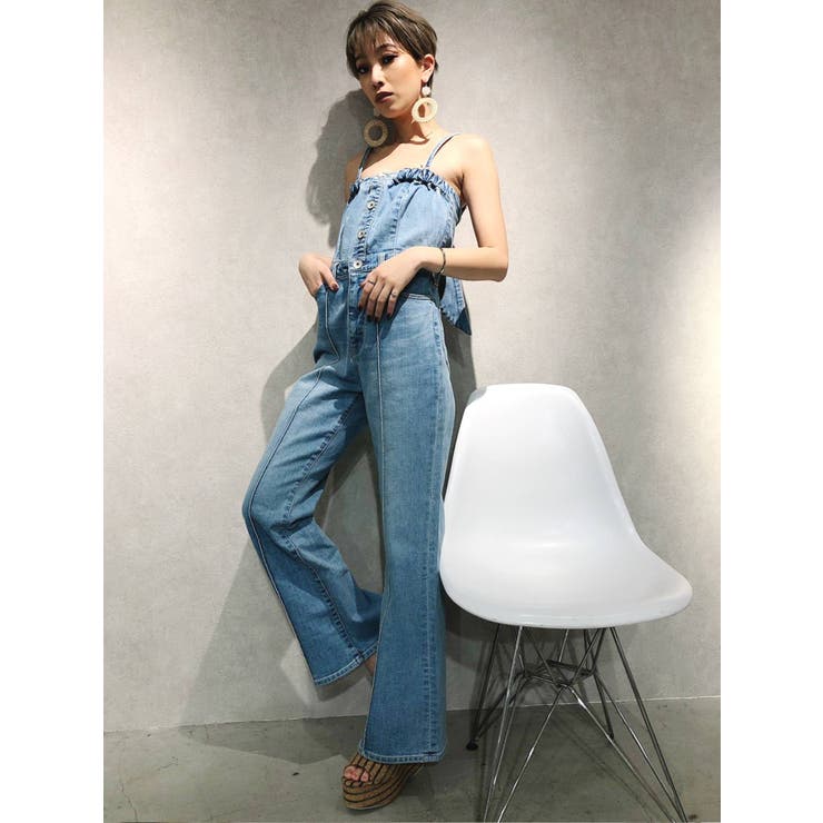 【ご予約品】 BACKリボンベアデニムロンパース[品番：MKSW0031146]｜GYDA サロペット・オーバーオール・オールインワン