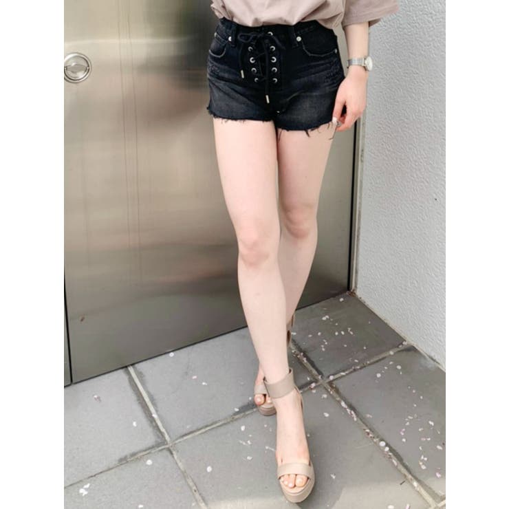 LGB アーカイブ レースアップ デニム ショート パンツ バイカーショーツ BACK RIPPED レースアップ デニムショーパン[品番：MKSW0030773]｜GYDA