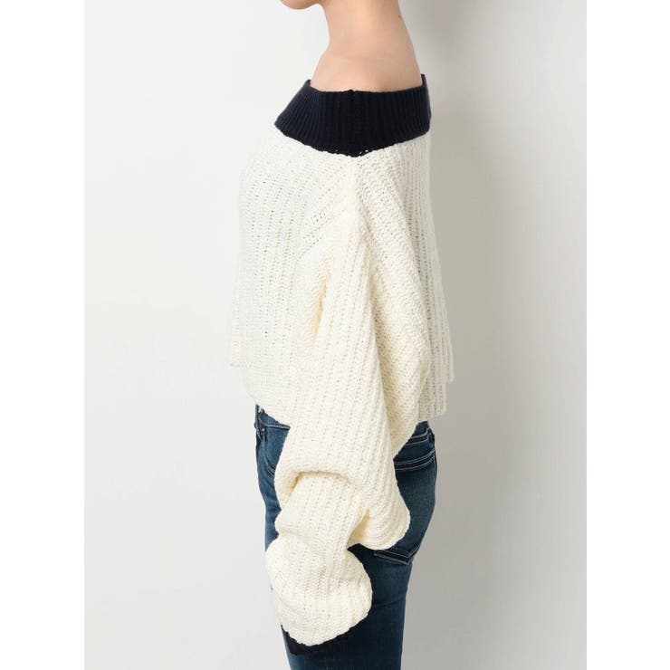 バイカラーブークレオフショルニットTOPS[品番：MKSW0031902