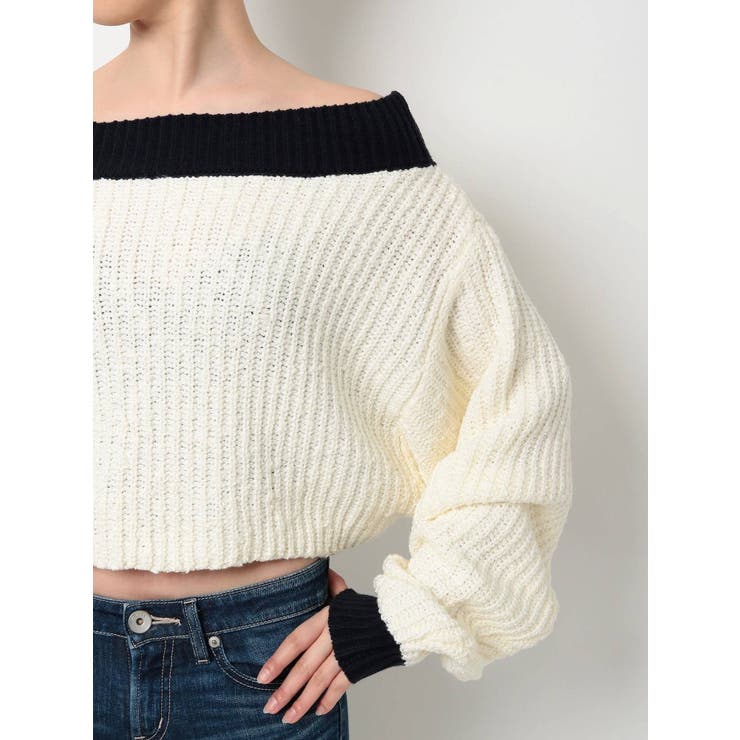 バイカラーブークレオフショルニットTOPS[品番：MKSW0031902