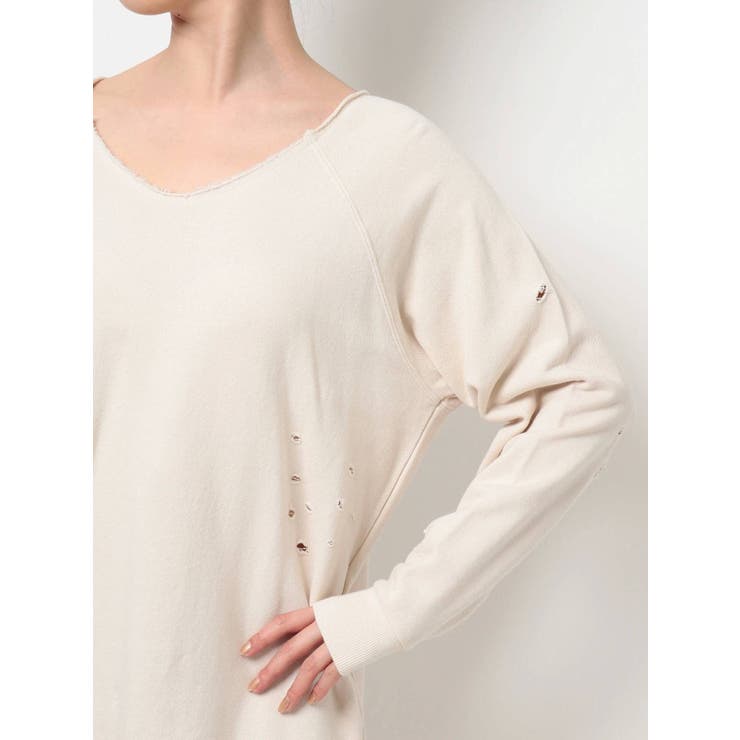 【WEB限定】Vネックダメージカットスウェットワンピース