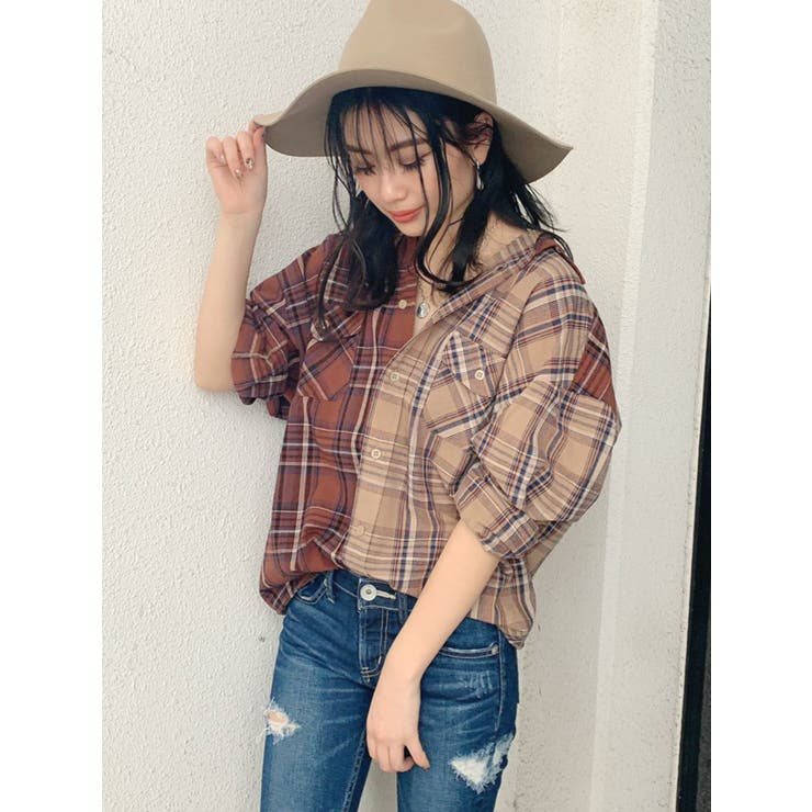 コンビチェックシャツ 品番 Mksw Gyda ジェイダ のレディースファッション通販 Shoplist ショップリスト