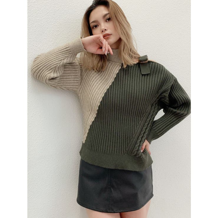 GYDA ダイアゴナルニット ブラック